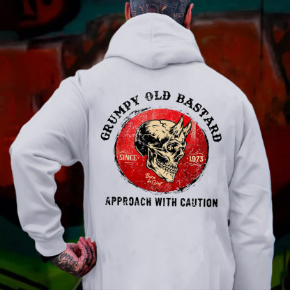 GRUMPY OLD BASTARD APPORACH WITH CAUTION Skull Print Men's Hoodie