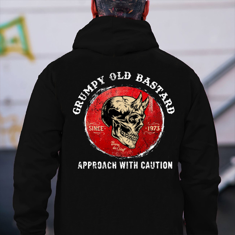GRUMPY OLD BASTARD APPORACH WITH CAUTION Skull Print Men's Hoodie