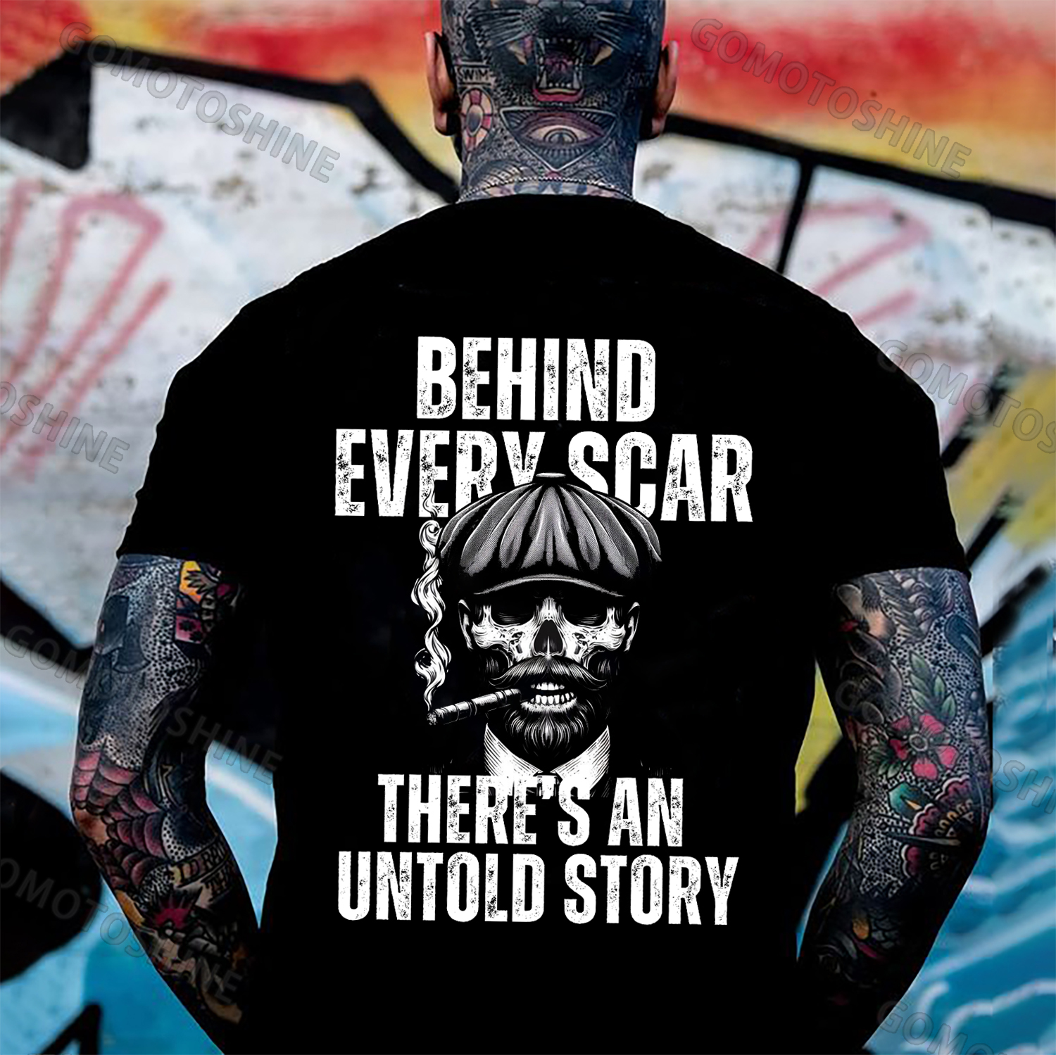 BEHIND EVERY SCAR THERE'S AN UNTOLD STORY Gangster Skeleton Print Men's T-Shirt