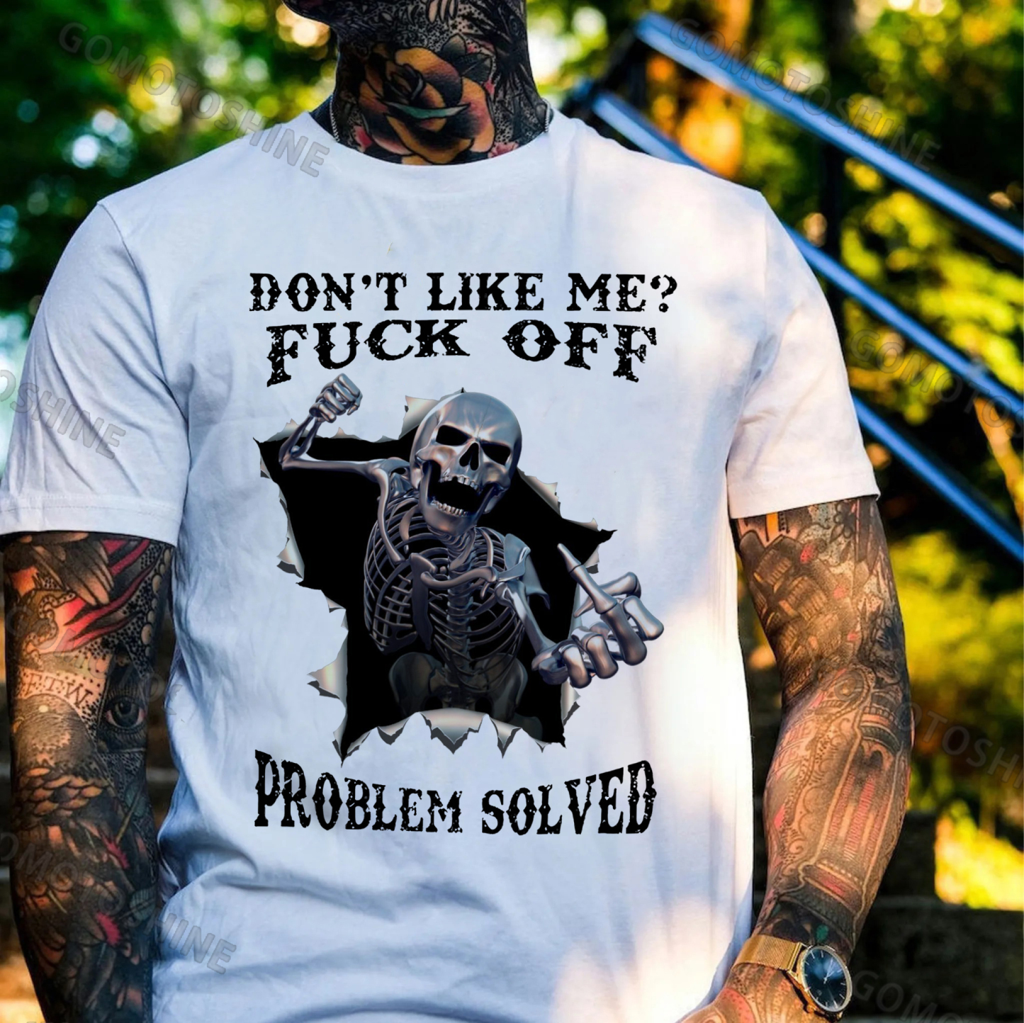 DON'T LIKE ME FUCK OFF Skeleton Print Men's T-Shirt