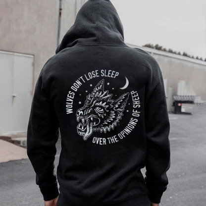 WOLVES DON'T LOSE SLEEP Casual Graphic Black Print Hoodie