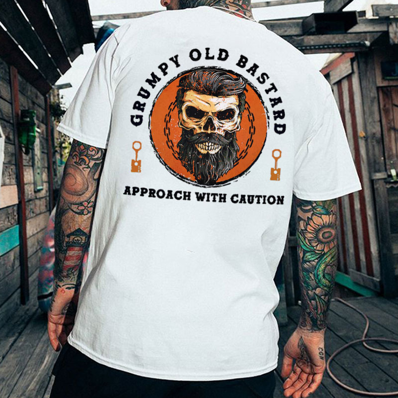GRUMPY OLD BASTARD Skull With Beard Print Men's T-shirt