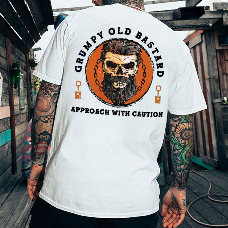 GRUMPY OLD BASTARD Skull With Beard Print Men's T-shirt