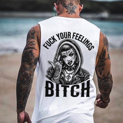 FUCK YOUR FEELINGS BITCH Defiant Tattooed Girl Print Men's Vest