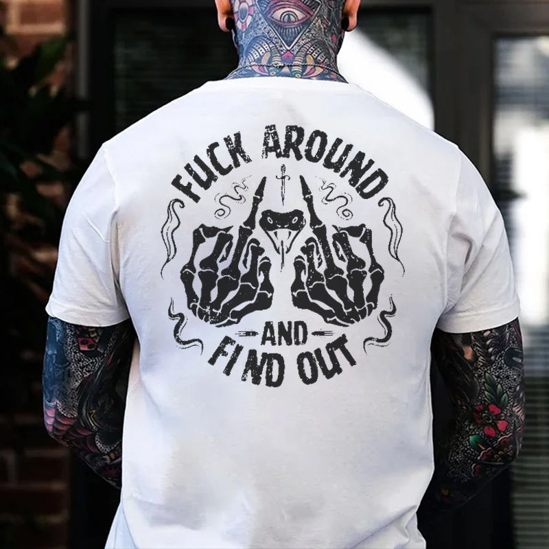 FUCK AROUND AND FIND OUT Bone Hand & Snake Print Men's T-shirt