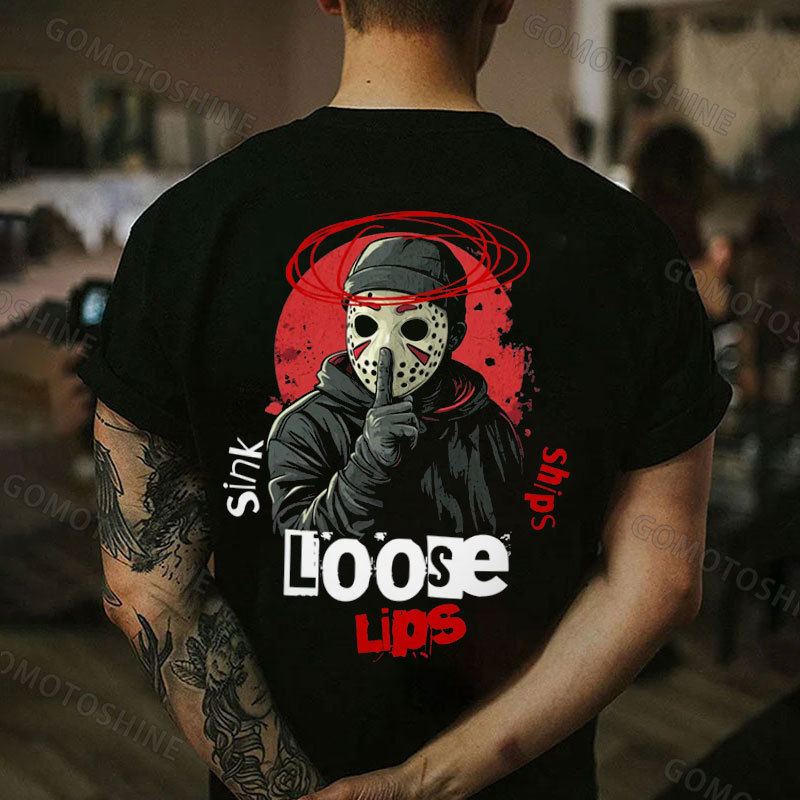 LOOSE LIPS SINK SHIPS Mask Man Print Men's T-Shirt