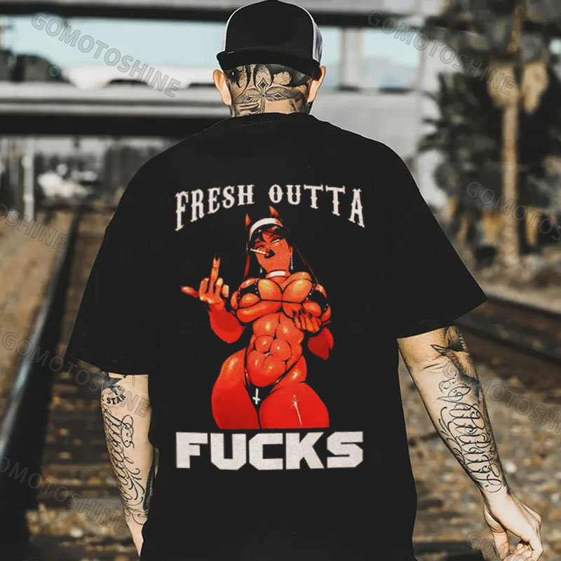 FRESH OUTTA FUCKS Devil Muscle Nun Print Men's T-Shirt