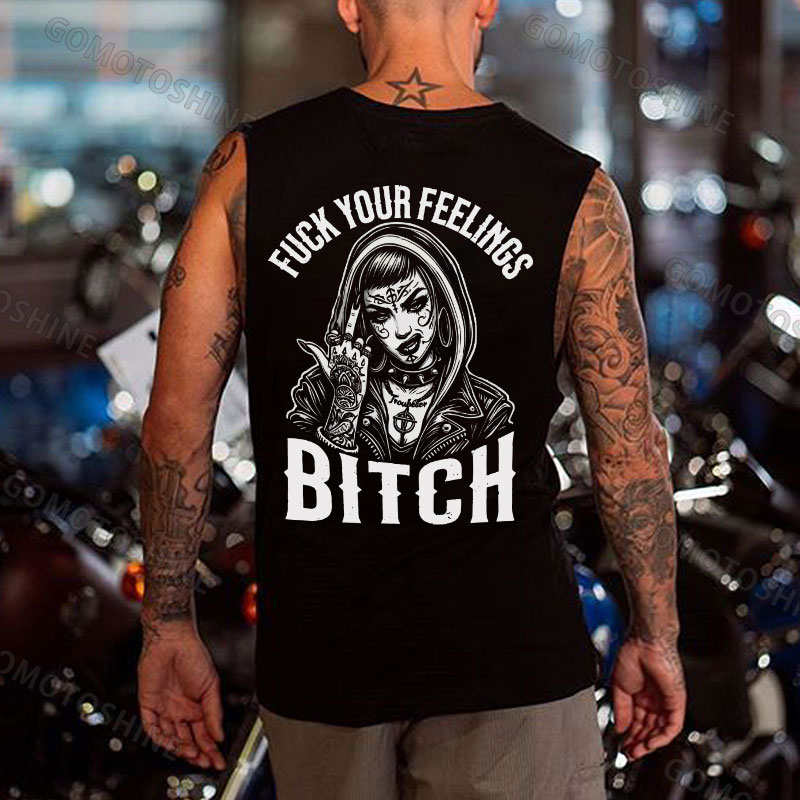 FUCK YOUR FEELINGS BITCH Defiant Tattooed Girl Print Men's Vest
