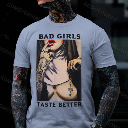 BAD GIRLS TASTE BETTER Sexy Naked Nun Print Men's T-Shirt