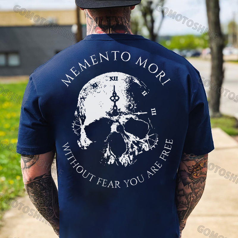 MEMENTO MORI WITHOUT FEAR YOU ARE FREE Skull Clock Print Men's T-shirt