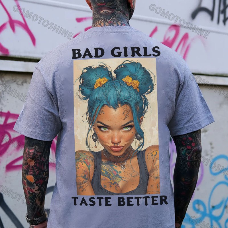 BAD GIRLS TASTE BETTER Sexy Blue Hair Girl Print Men's T-Shirt