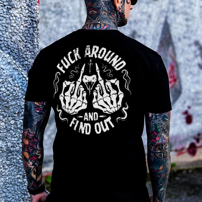 FUCK AROUND AND FIND OUT Bone Hand & Snake Print Men's T-shirt