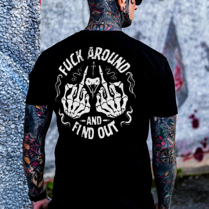 FUCK AROUND AND FIND OUT Bone Hand & Snake Print Men's T-shirt