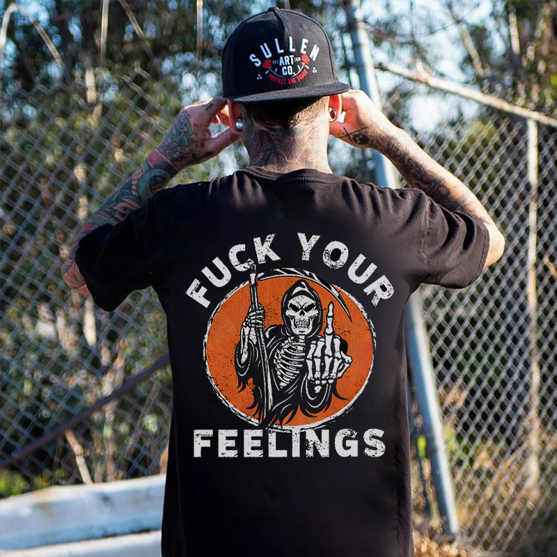 FUCK YOUR FEELINGS Skeleton Print Men's T-shirt
