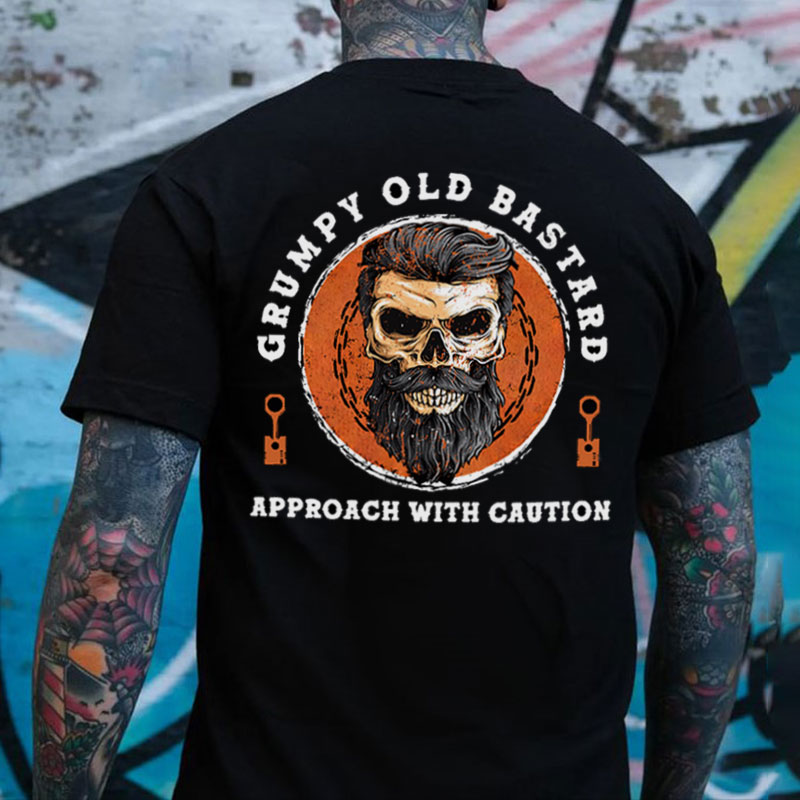 GRUMPY OLD BASTARD Skull With Beard Print Men's T-shirt