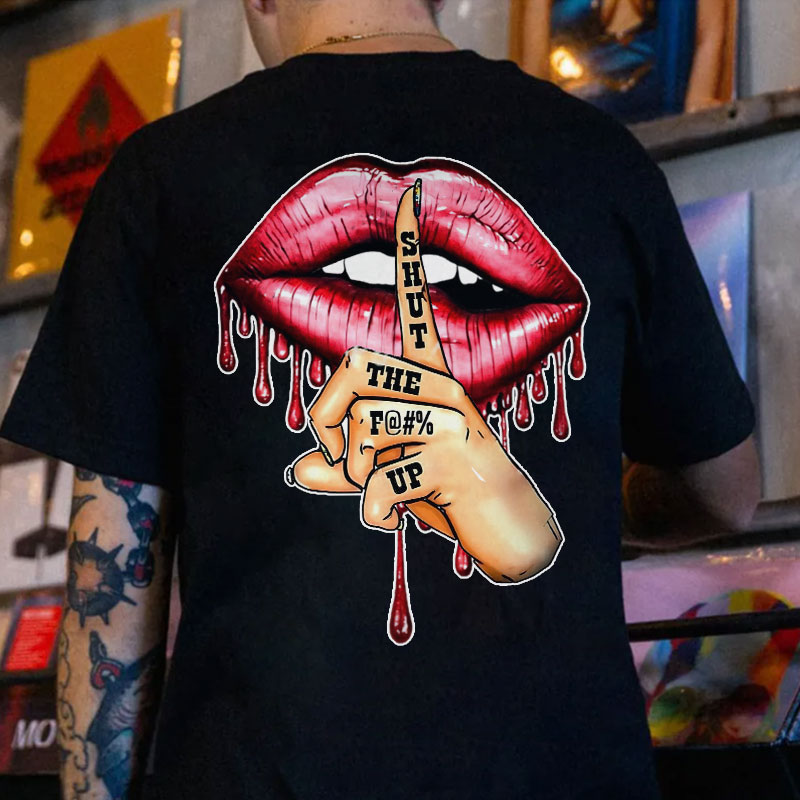 SHUT THE FUCK UP Red Lips Print Men's T-Shirt