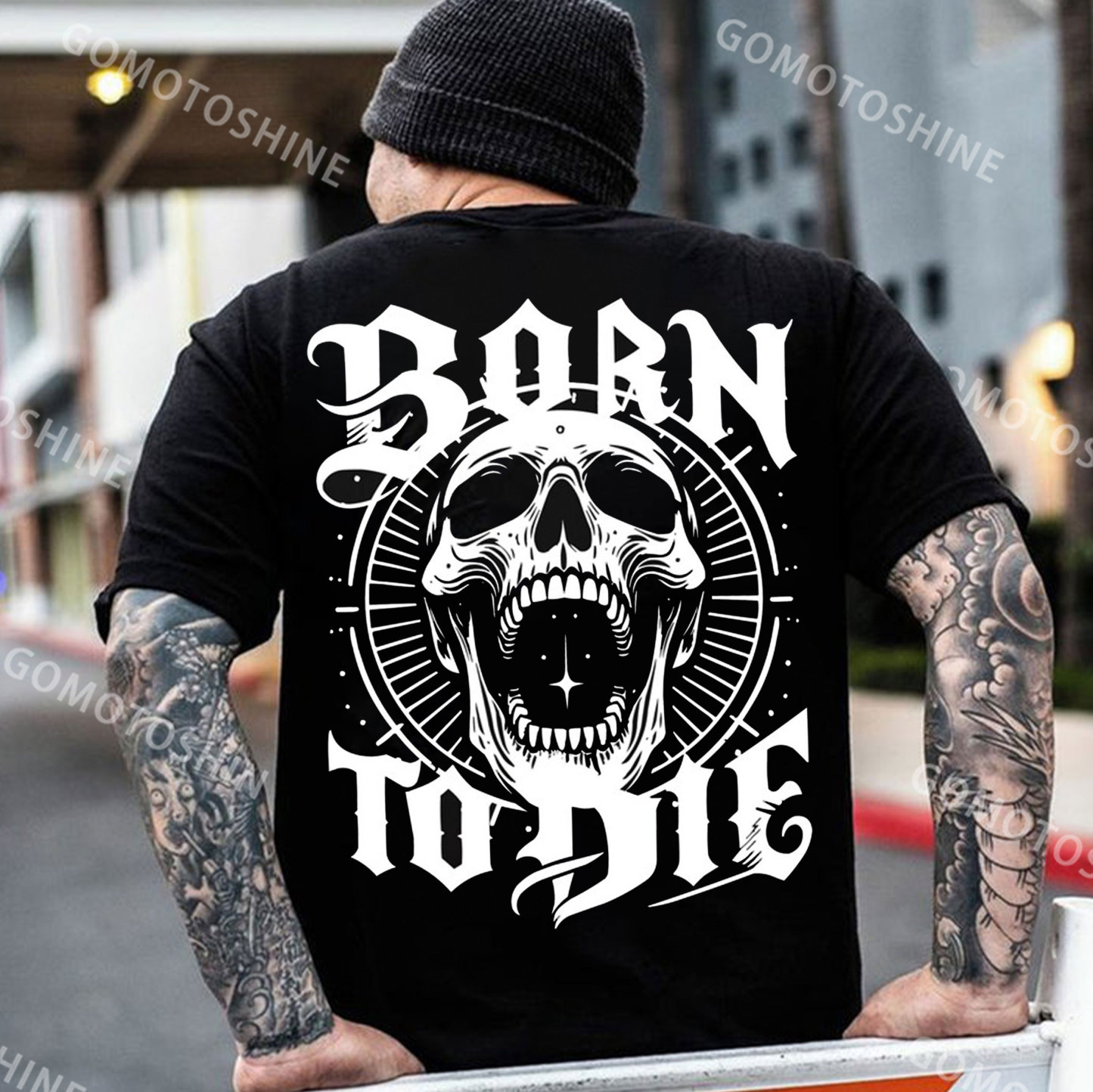 BORN TO DIE Skull Print Men's T-Shirt