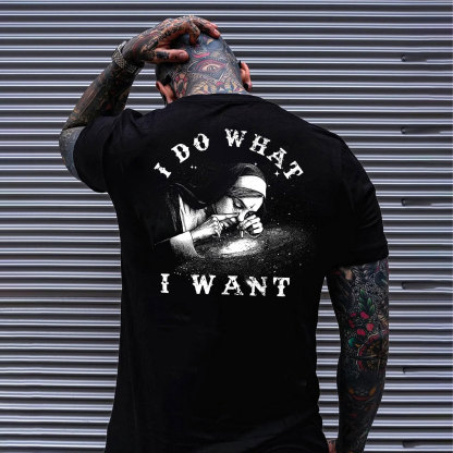 I DO WHAT I WANT Nun Smoking Black Print T-Shirt