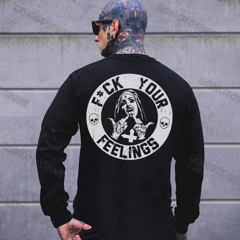 FUCK YOUR FEELINGS Defiant Nun Print Men's Sweatshirt
