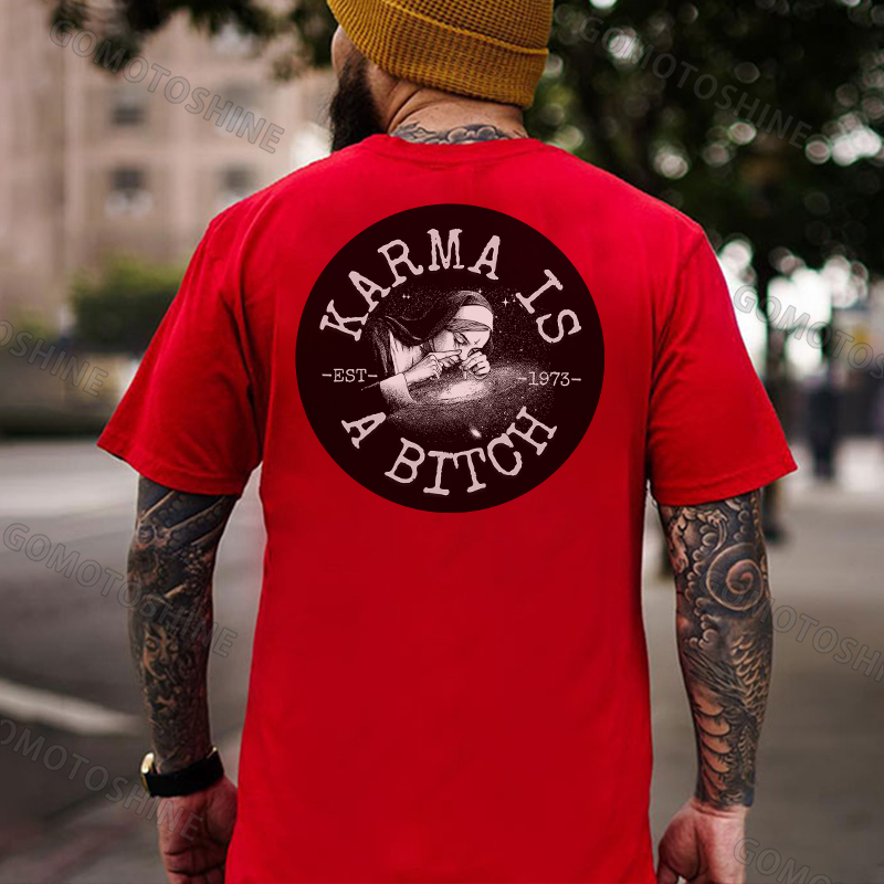 KARMA IS A BITCH Smoking Nun Print Men's T-Shirt