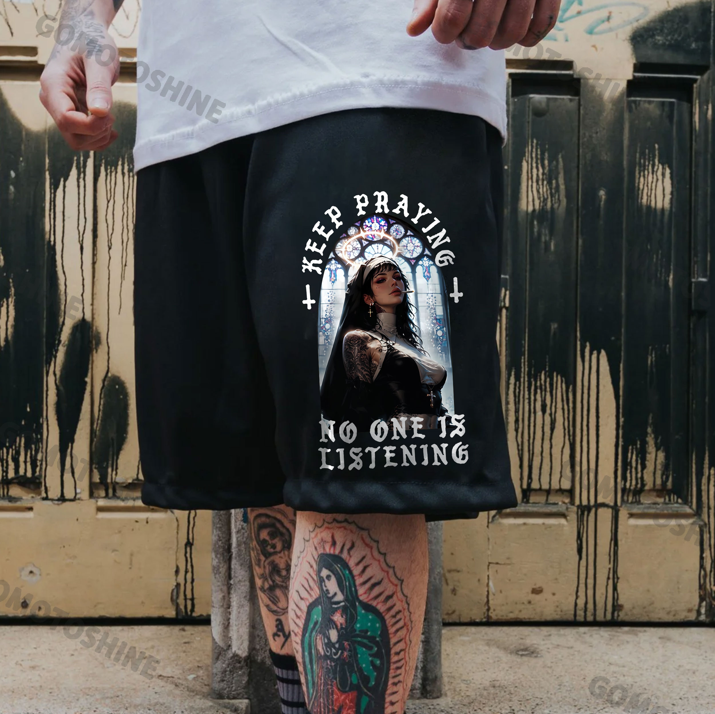 KEEP PRAYING NO ONE IS LISTENING Sexy Nun Print Men's Shorts