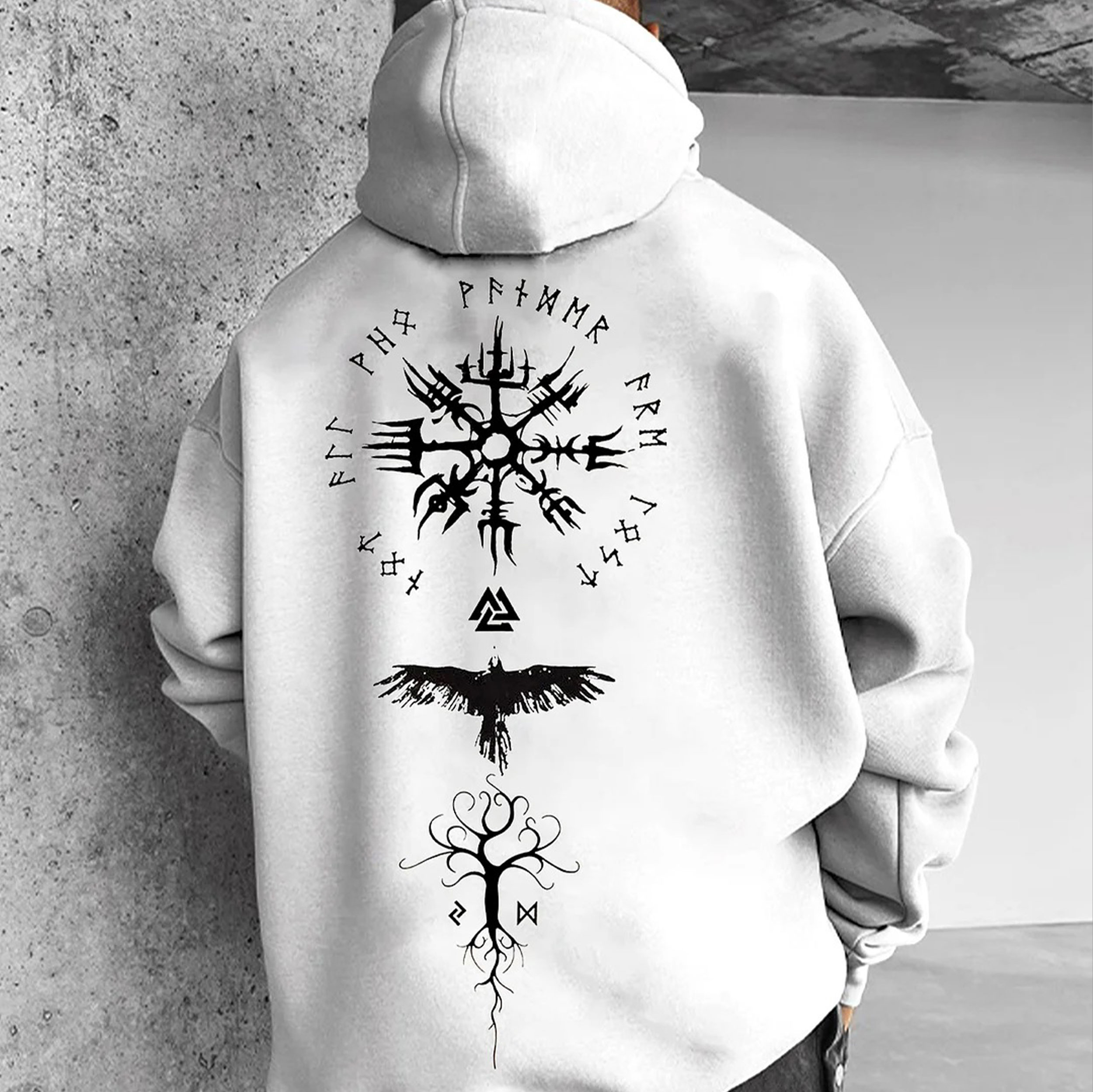Elegant Tree Fly Pigeon Clock White Print Hoodie