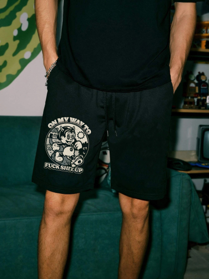 ON MY WAY TO FUCK SHIT UP Little Demon Black Print Shorts