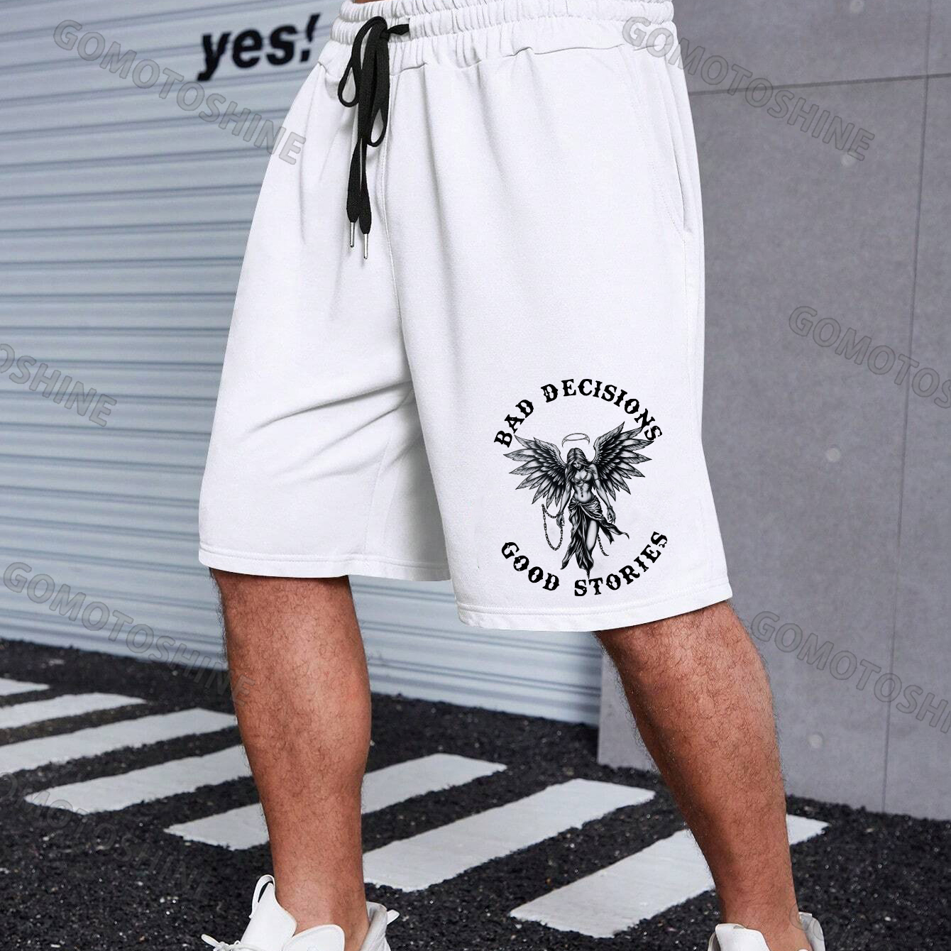 BAD DECISIONS GOOD STORIES Angel Print Men's Shorts