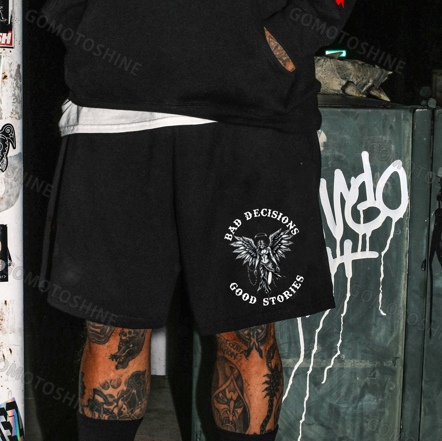BAD DECISIONS GOOD STORIES Angel Print Men's Shorts