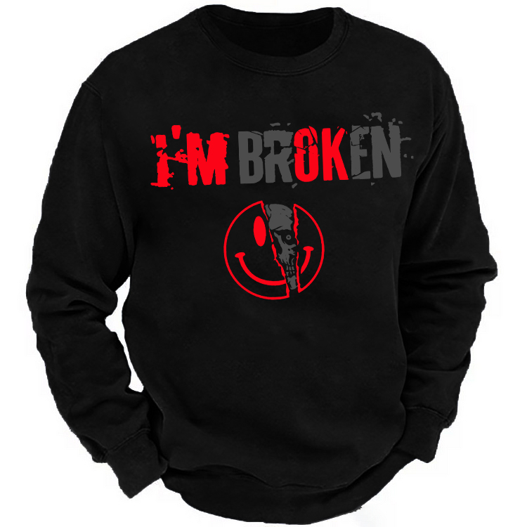 I'M BROKEN Skull&Broken Emoji Print Men's Sweatshirt