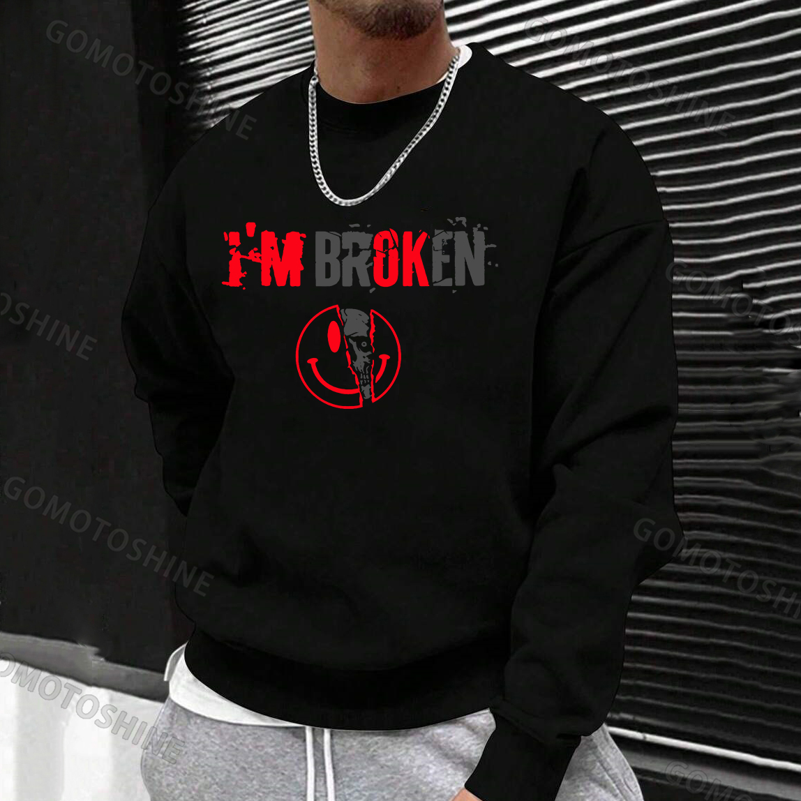 I'M BROKEN Skull&Broken Emoji Print Men's Sweatshirt