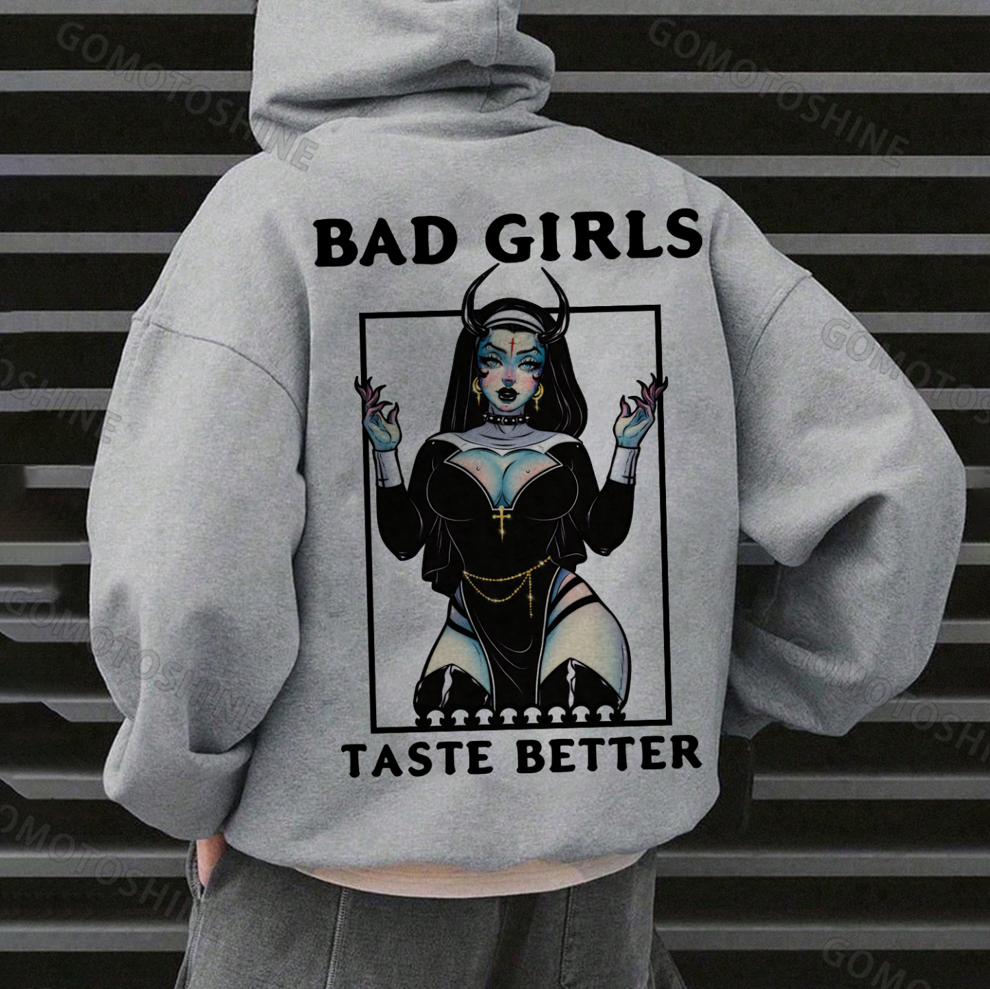 BAD GIRLS TASTE BETTER Sexy Devil Nun Print Men's Hoodie