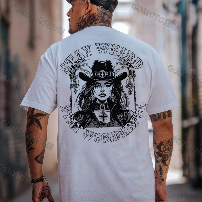 STAY WEIRD STAY WONDERFUL Crucifix Sexy Witch Print Men's T-Shirt