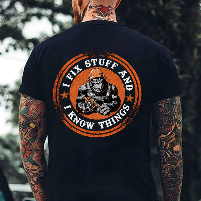 I FIX STUFF AND I KNOW THINGS Orangutan Print Men's T-shirt