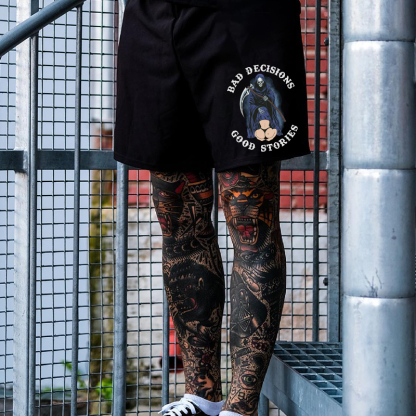 BAD DECISIONS GOOD STORIES Oral Sex With Skeleton Print Men's Shorts