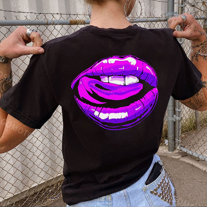 Sexy Purple Lips Print Women's T-shirt