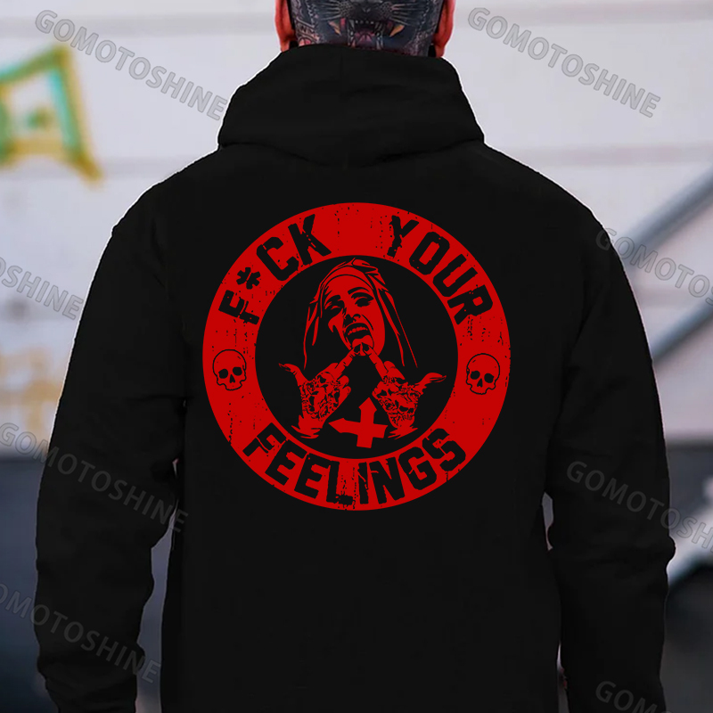 FUCK YOUR FEELINGS Defiant Nun Print Men's Hoodie