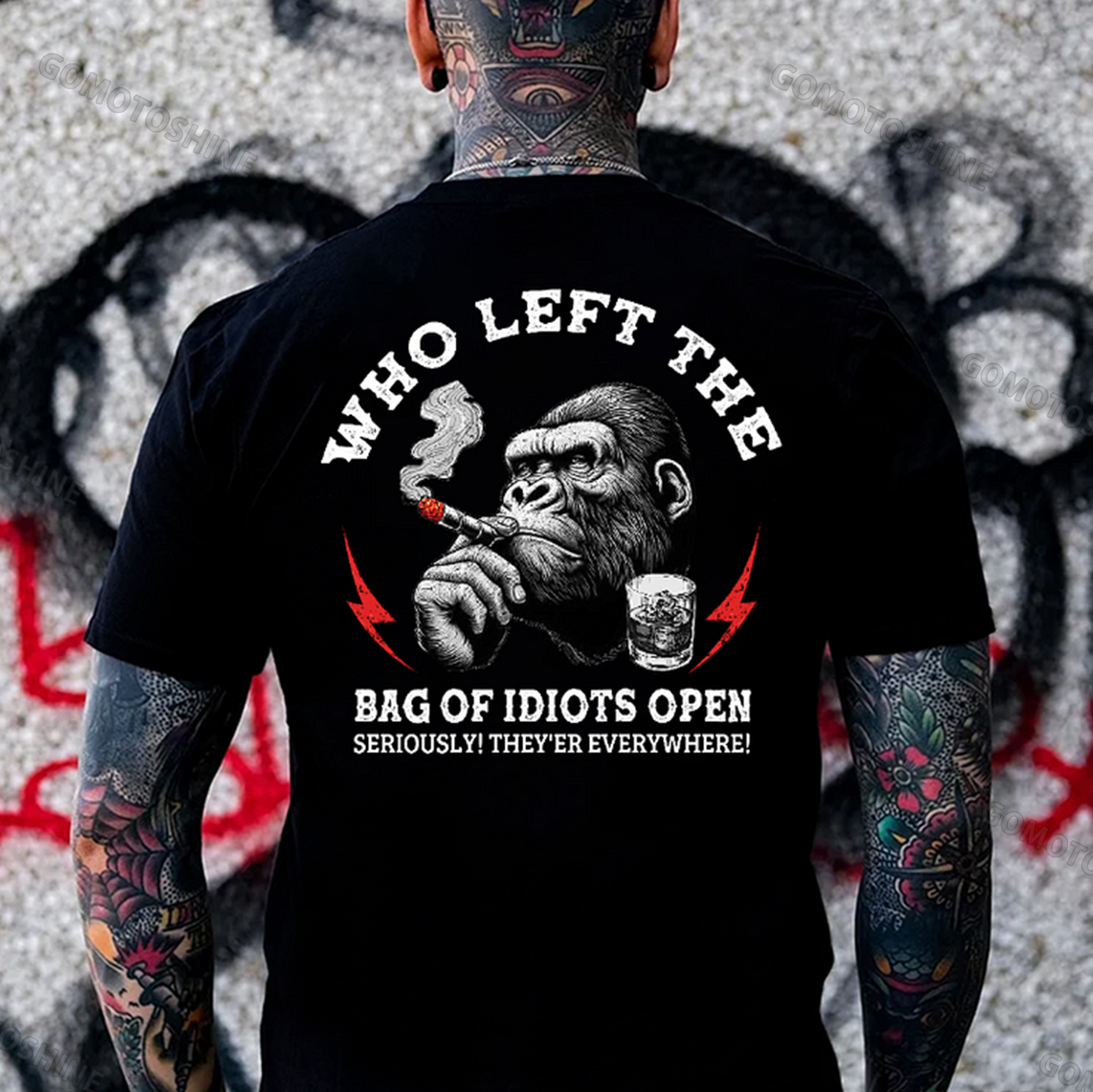 WHO LEFT THE BAG OF IDIOTS OPEN Smoking Chimpanzee Print Men's Hoodie