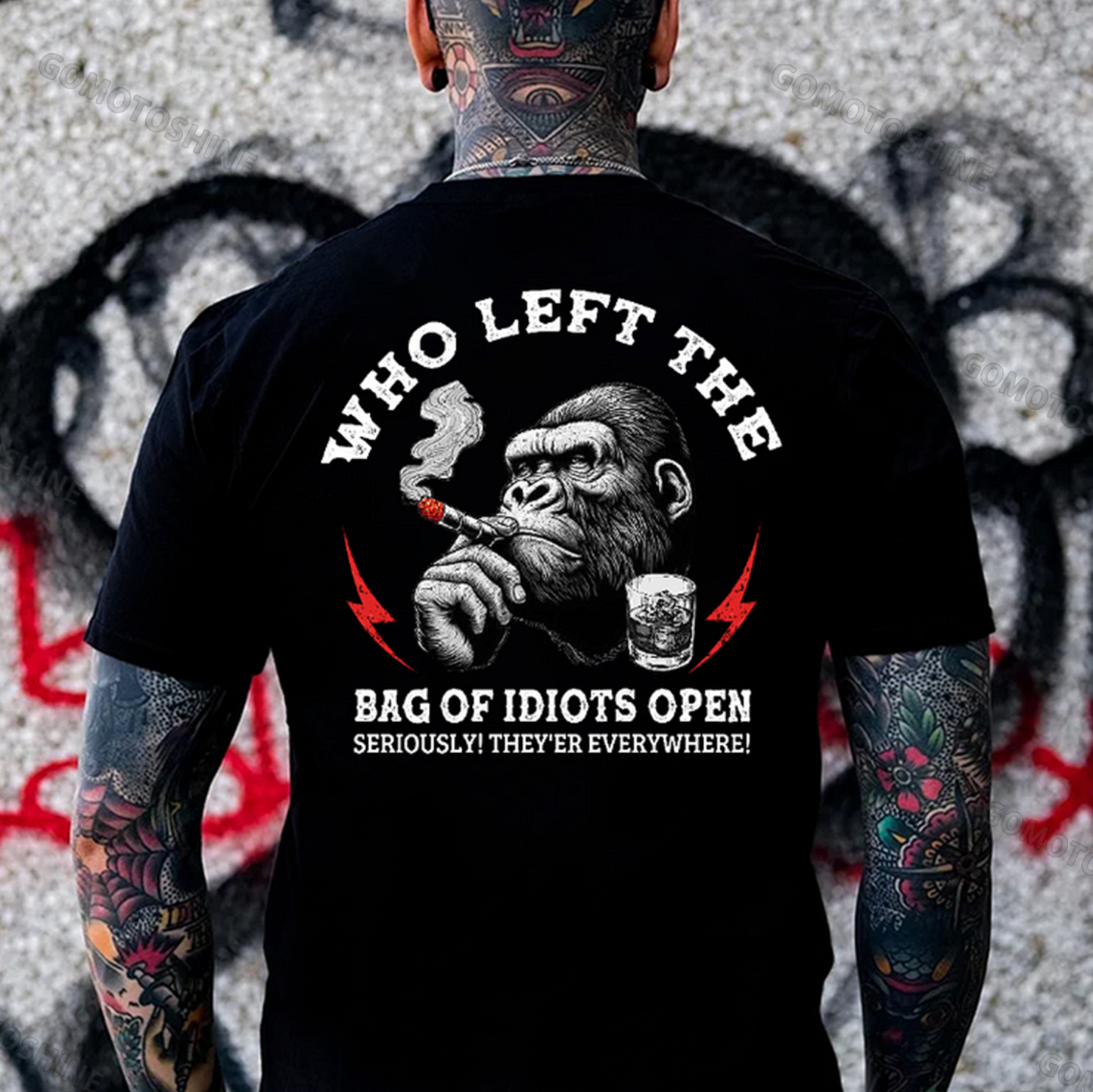 WHO LEFT THE BAG OF IDIOTS OPEN Smoking Chimpanzee Print Men's Hoodie