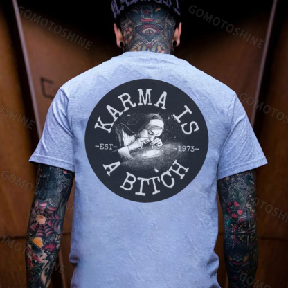 KARMA IS A BITCH Smoking Nun Print Men's T-Shirt