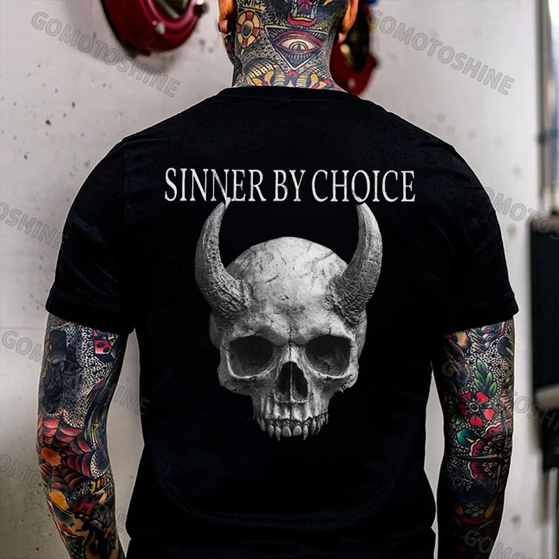 SINNER BY CHOICE Devil Skull Print Men's T-Shirt