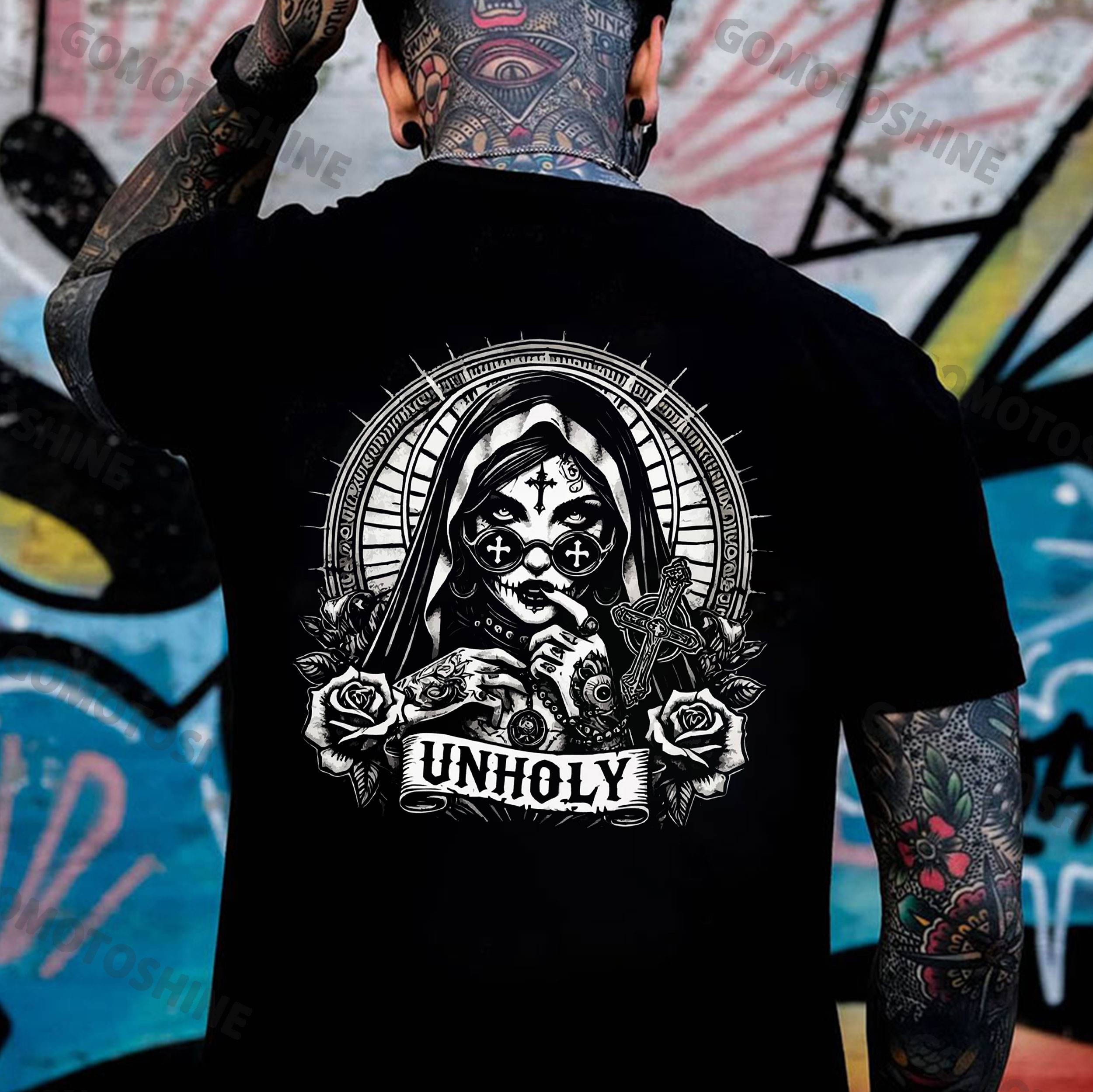 UNHOLY Tattooed Nun Print Men's T-Shirt