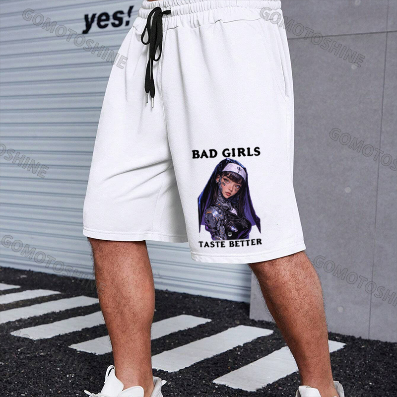 BAD GIRLS TASTE BETTER Cyber Nun Print Men's Shorts