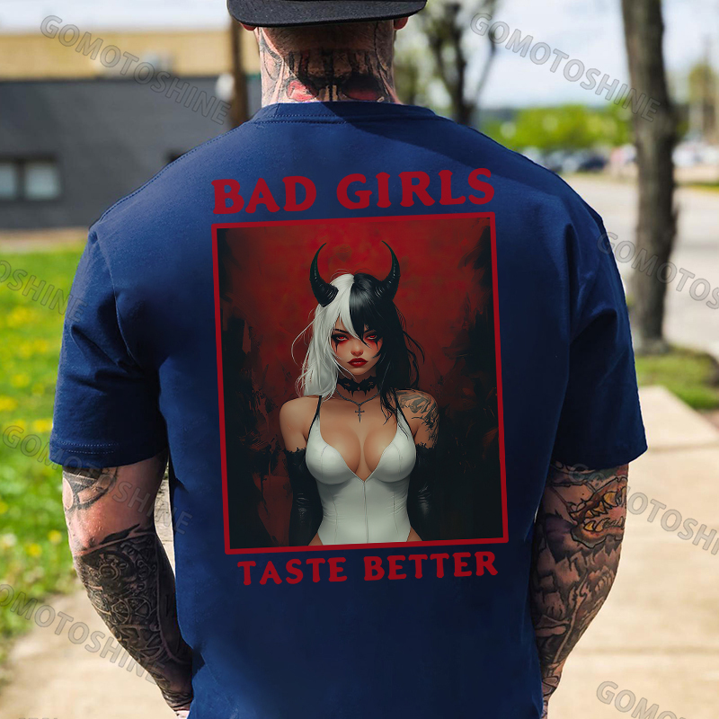 BAD GIRLS TASTE BETTER Black&White Devil Girl Print Men's T-Shirt