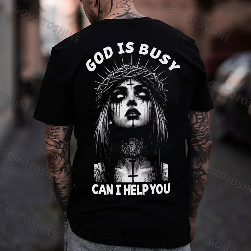 GOD IS BUSY CAN I HELP YOU Thorn Gothic Girl Print Men's T-Shirt