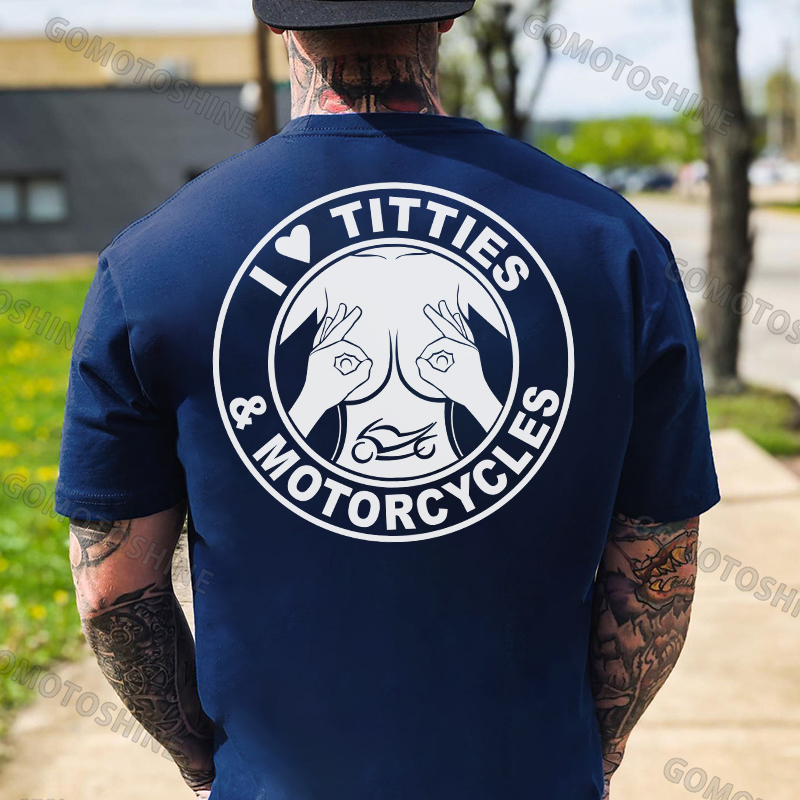 I LOVE TITTIES MOTORCYCLES Sexy Boobs Black Print T-Shirt