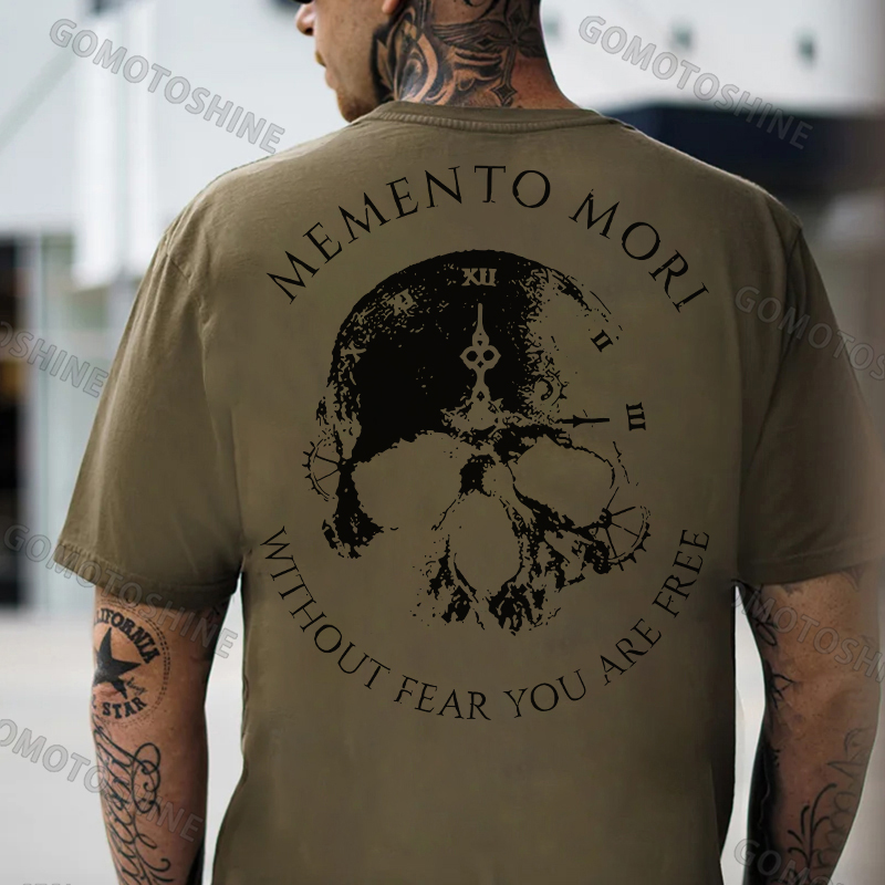 MEMENTO MORI WITHOUT FEAR YOU ARE FREE Skull Clock Print Men's T-shirt