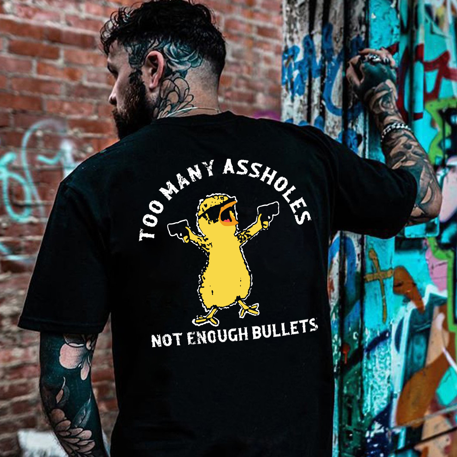 TOO MANY ASSHOLES NOT ENOUGH BULLETS Yellow Duck Print Men's T-shirt
