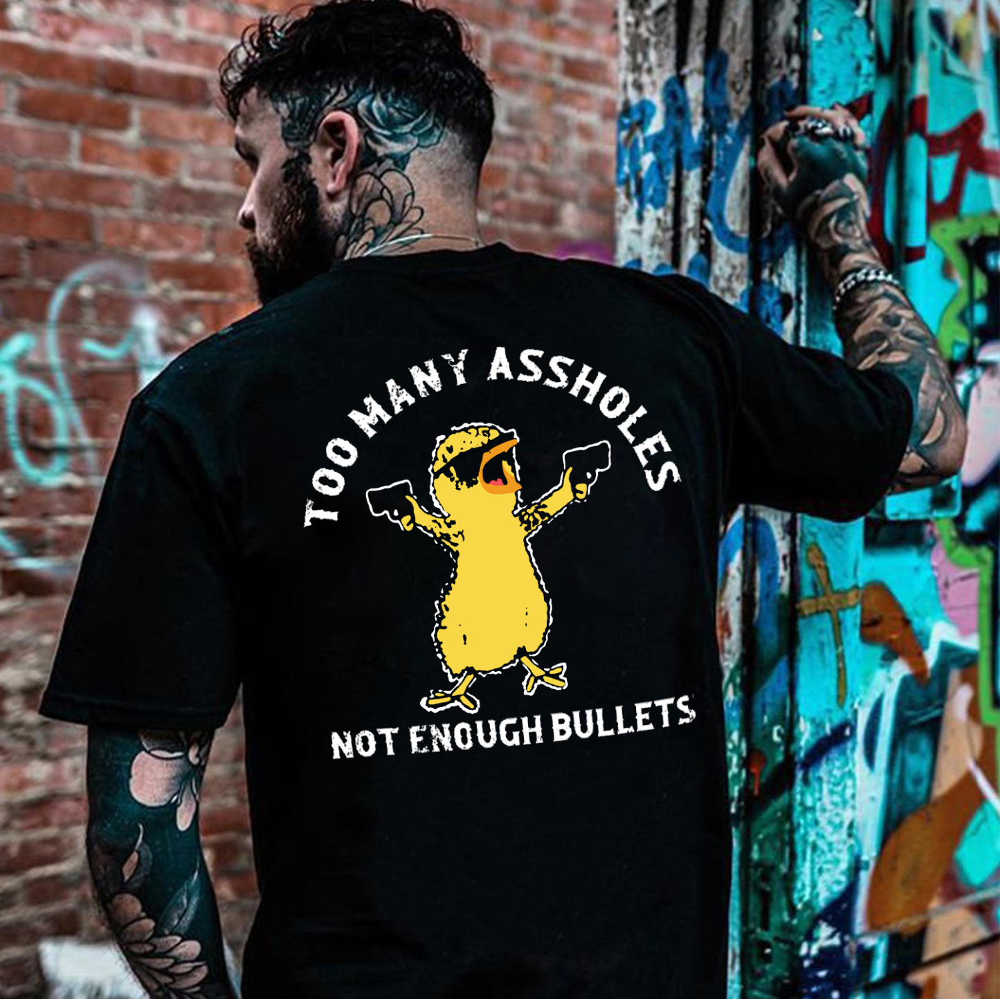 TOO MANY ASSHOLES NOT ENOUGH BULLETS Yellow Duck Print Men's T-shirt