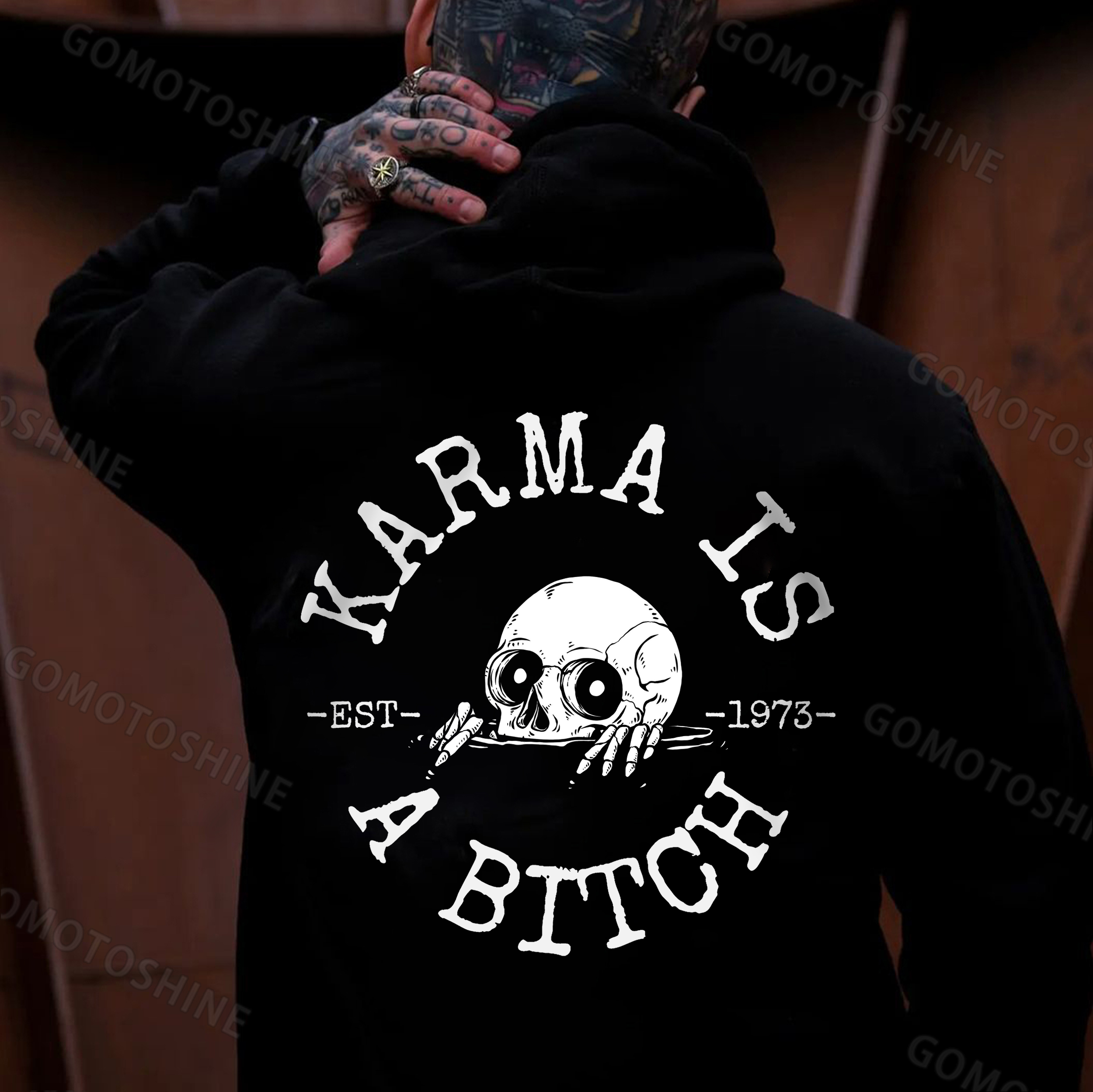 KARMA IS A BITCH Skeleton Print Men's Hoodie